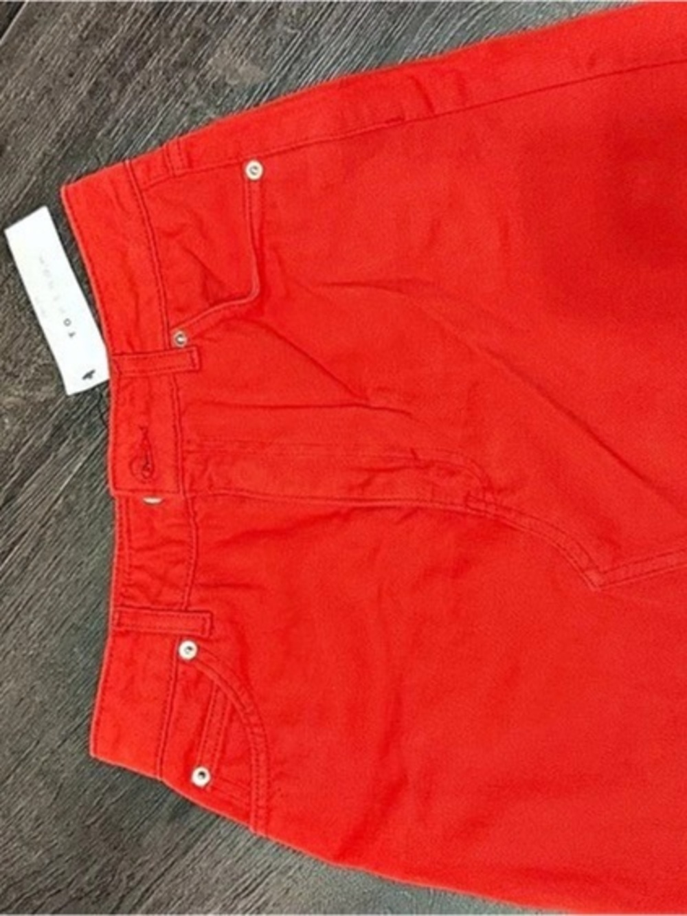 Topshop Frayed Denim Skirt in Red Size 2 NWT